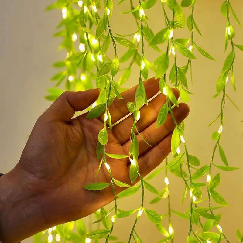 One94Store Artificial Leaf Curtain Lights – 200 LED Warm White Fairy String Lights, 3x1m, Remote Control with 8 Lighting Modes for Home, Wedding, Party, Diwali,