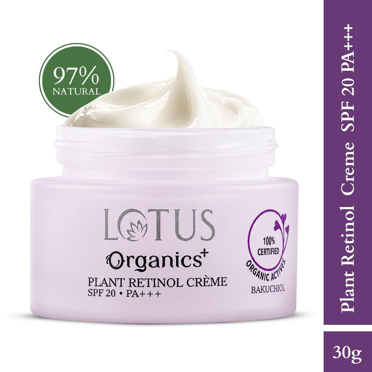 Lotus Organics+ Bakuchiol Plant Retinol Cream | 100% Certified Organic Bakuchiol | Anti-Ageing Face Cream For Fine Lines & Hydration | SPF 20 | PA+++ | 97% Natu