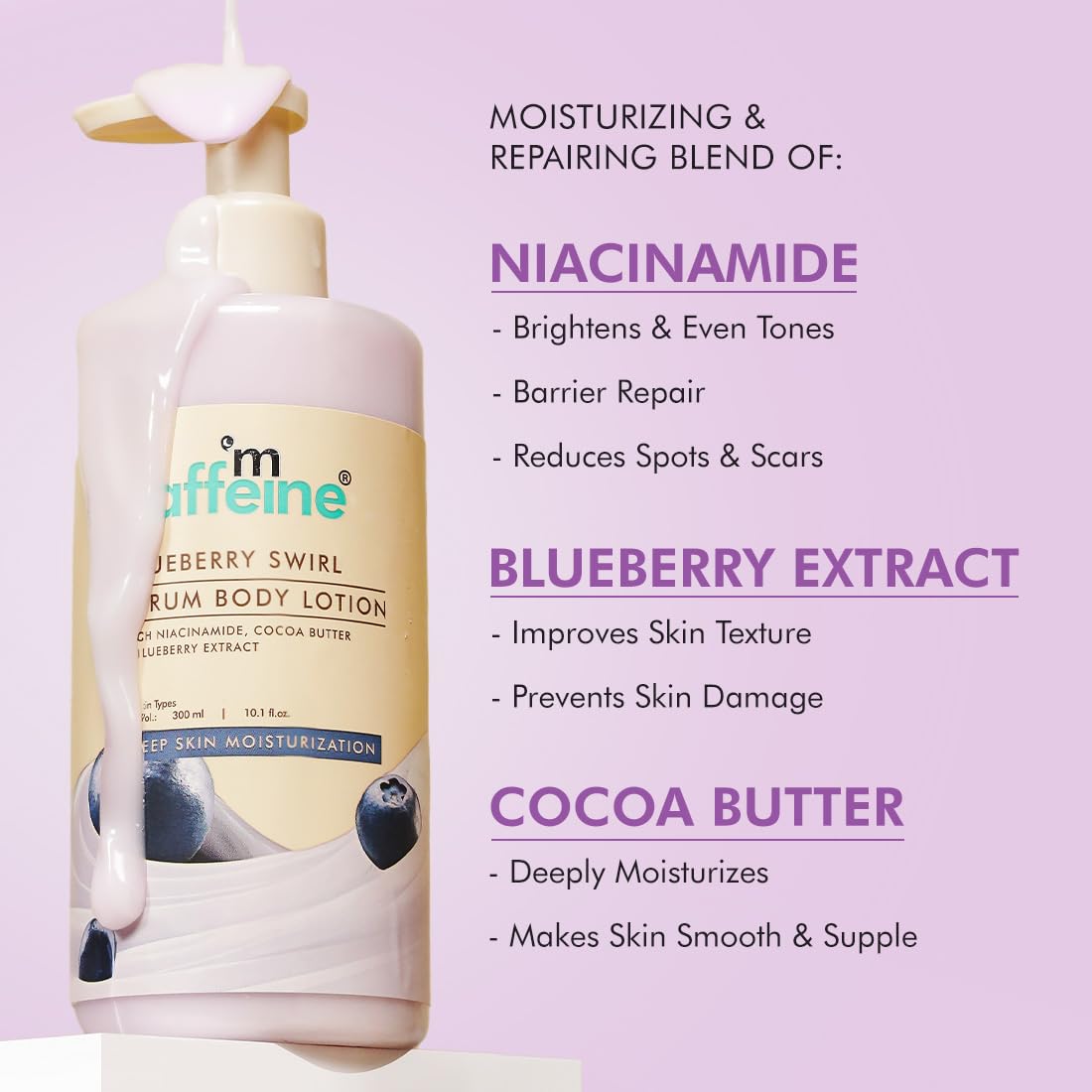 mcaffeine Blueberry Swirl Serum Body Lotion For Women And Men | Dry Skin | Lightweight Moisturizer, Non-Greasy & Non-Sticky | Body Lotion For Winter | Soft & Sm