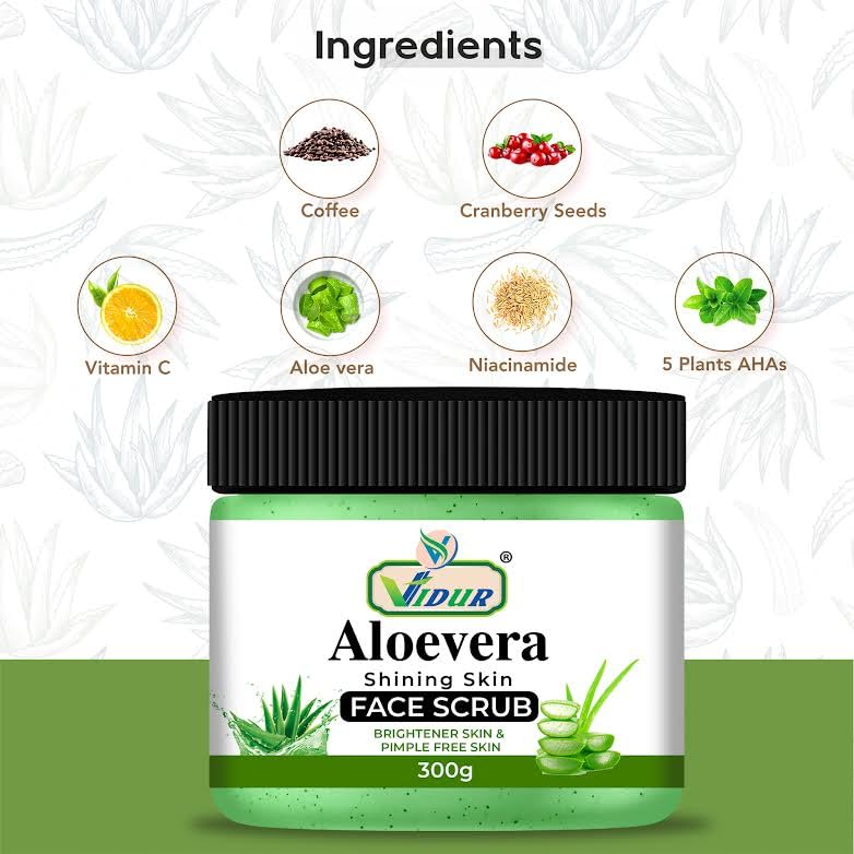VIDUR Aloe Vera Face Scrub for Glowing Skin 300 Gm | Acne & Pimple Free Skin | Tanning Dead Skin Remover Scrub | Skin Exfoliator | Face Body Cleansing Scrub 300