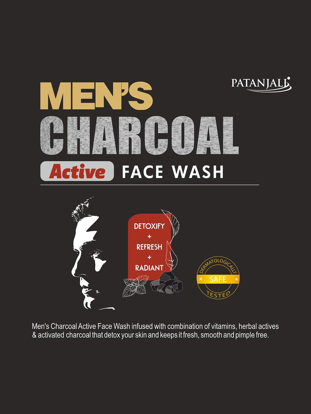 Patanjali Men's Charcoal Active Face Wash 100g, Deep Cleansing Face Wash for Men, Oil Control, Acne Removal & Refreshing Glow, Activated Charcoal for Oily Skin,