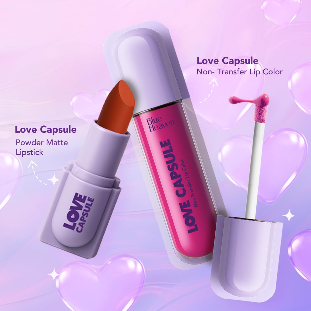 Blue Heaven Love Capsule Powder Matte Lipstick Infused With Vitamin E & Castor Oil for Intense Hydration| High Color Payoff| Matte Finish| Long Lasting Lipstick for women |Intense Red, 4gm