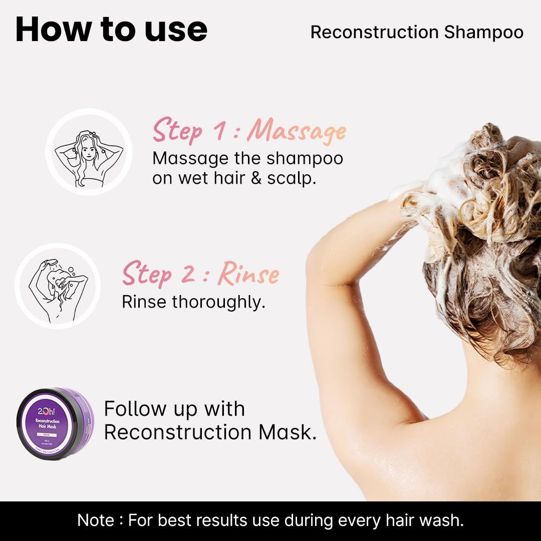 2.Oh! Italian Reconstruction Shampoo for Frizzy and Dry Hair | Oily Scalp Tri-Surfactant Formula | Repairs Dull Damaged Hair | Prevents Frizz and Breakage | For