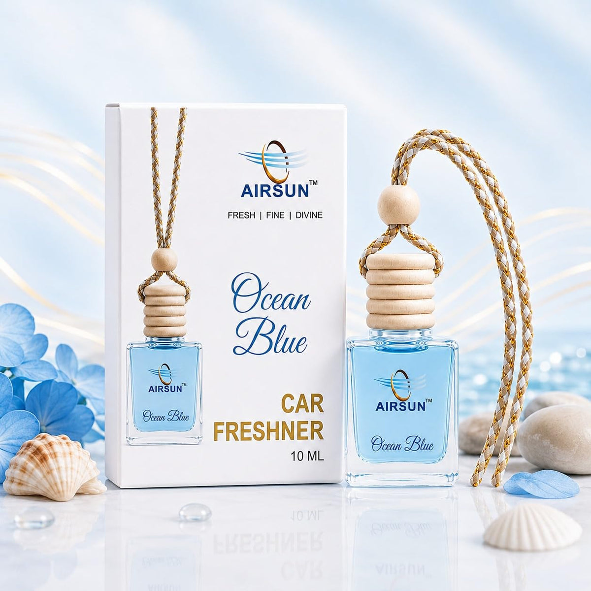 AIRSUN Ocean multicolor Car Freshener 10 ML | Hanging Car Perfume with Wooden Cap | Long-Lasting Refreshing Fragrance | Alcohol-Free Car Air Freshener for Car I