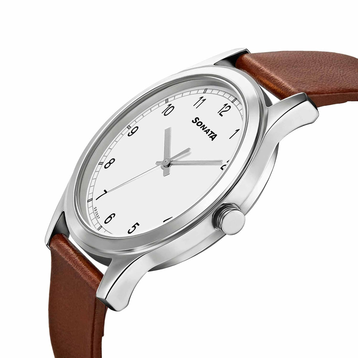 Sonata Quartz Analog White Dial Brown Leather Strap Watch for Men - NT7135SL03