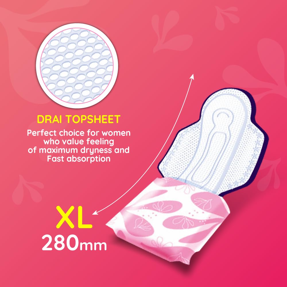 Bella Classic Comfort Maxi Drai Sanitary Pads XL - 20pcs | Maximum Dryness | 28 Cm Long With Wings | Rash Free Period | Suitable For Heavy Flow | Disposable Wra