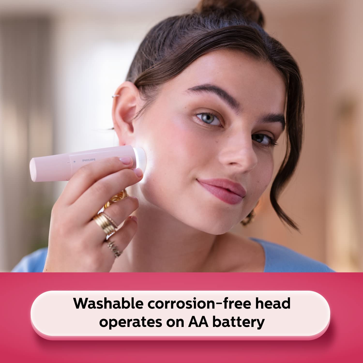 Philips - Cordless Facial Hair Remover with Wide Hypoallergenic Head for gentle experience at home (BRR454/00)