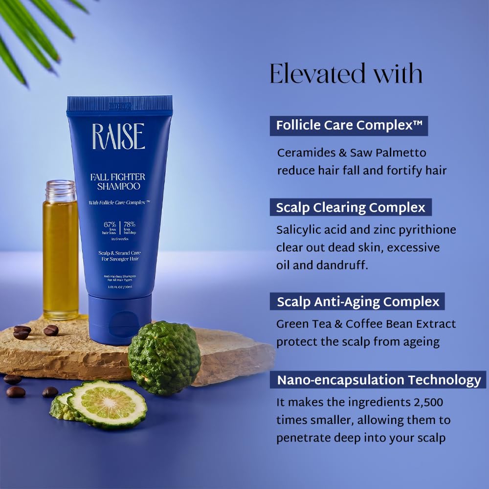 Raise Fall Fighter Anti Hair Fall Shampoo | Reduces Hair Loss by 67% in 6 Weeks | Enriched with Ceramides & Patented Follicle Care Complex | Fuller, Thicker Hai