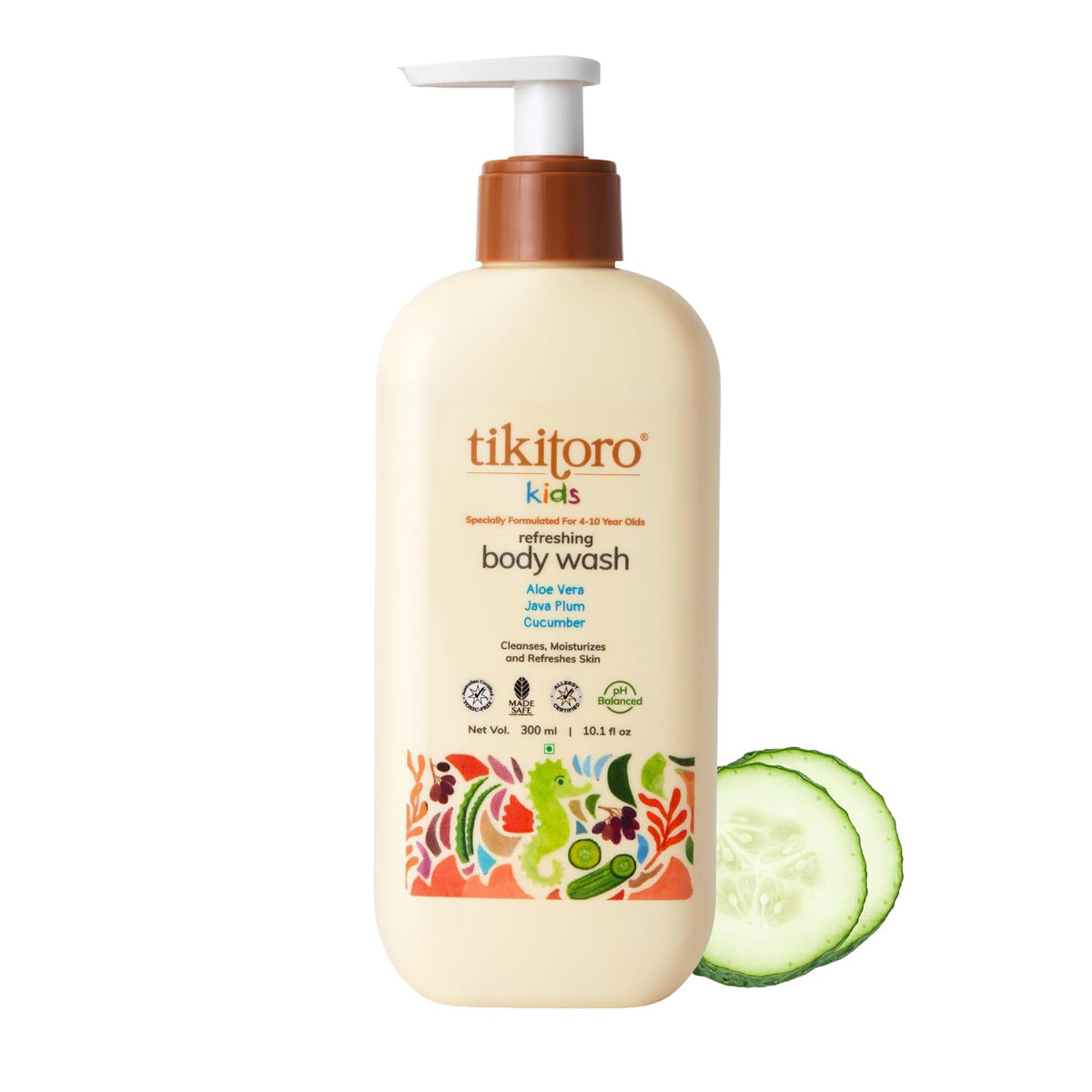 Tikitoro Kids Refreshing Body Wash | Pediatrician Approved | Deeply Cleanses, Hydrates & Refreshes Skin | Cucumber, Java Plum, Vitamin C & Aloe Vera | No Parabe