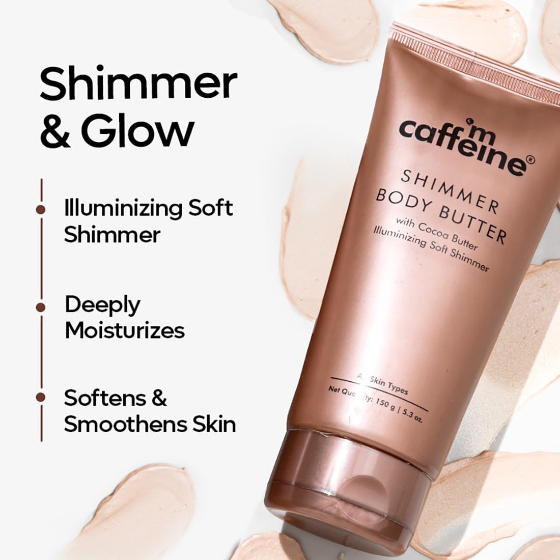 mCaffeine Shimmer Body Butter With Cocoa Butter For Shimmery & Glowing Skin (150 g) Chocolatey Aroma - Shimmer