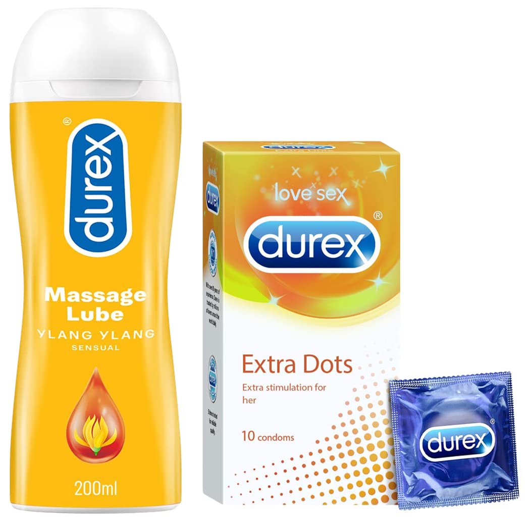 Durex Pleasure Pack (Durex Sensual 200ml, Extra Dots 10s)