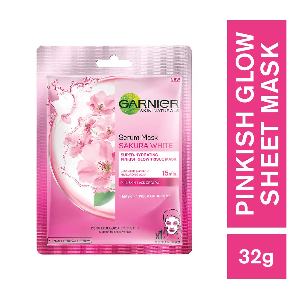 Garnier Skin Naturals, Hydra Bomb, Face Serum Sheet Mask (Blue), 32g and Skin Naturals, Sakura White, Face Serum Sheet Mask (Pink), 32g
