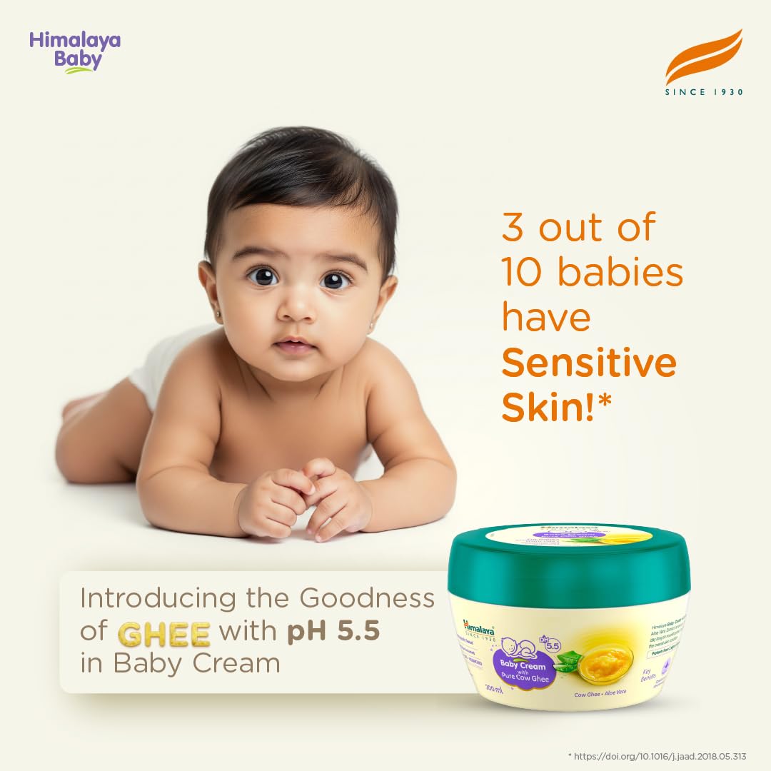 Himalaya Baby Cream with Pure Cow Ghee 200ml| For Sensitive Skin| pH 5.5 Pure cow ghee 200 ml (Pack of 1)