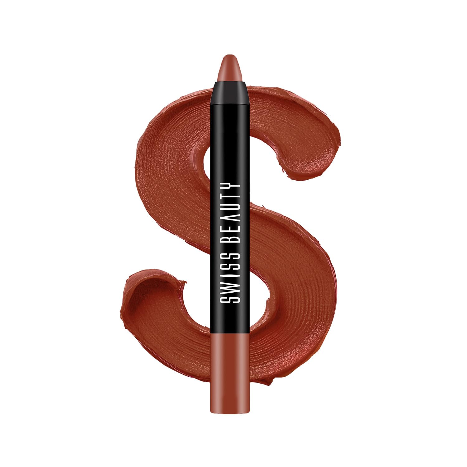 Swiss Beauty Matte Long Lasting Stay Maxx Lip Crayon Lipstick | Matte Finish | 12-Hour Stay | Smudge Proof | Lightweight | Shade-Brownie Point, 3.5g