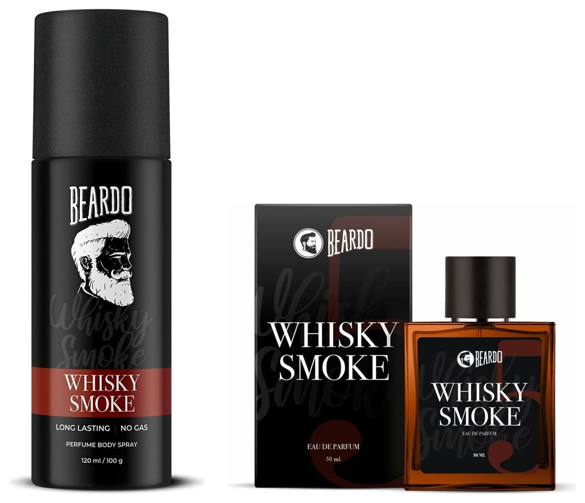 BEARDO Fragrance Combo Whiskey Smoke Body Spray, 120ml & Whiskey Smoke Perfume For Unisex, 50ml (Set Of 2) Vanilla