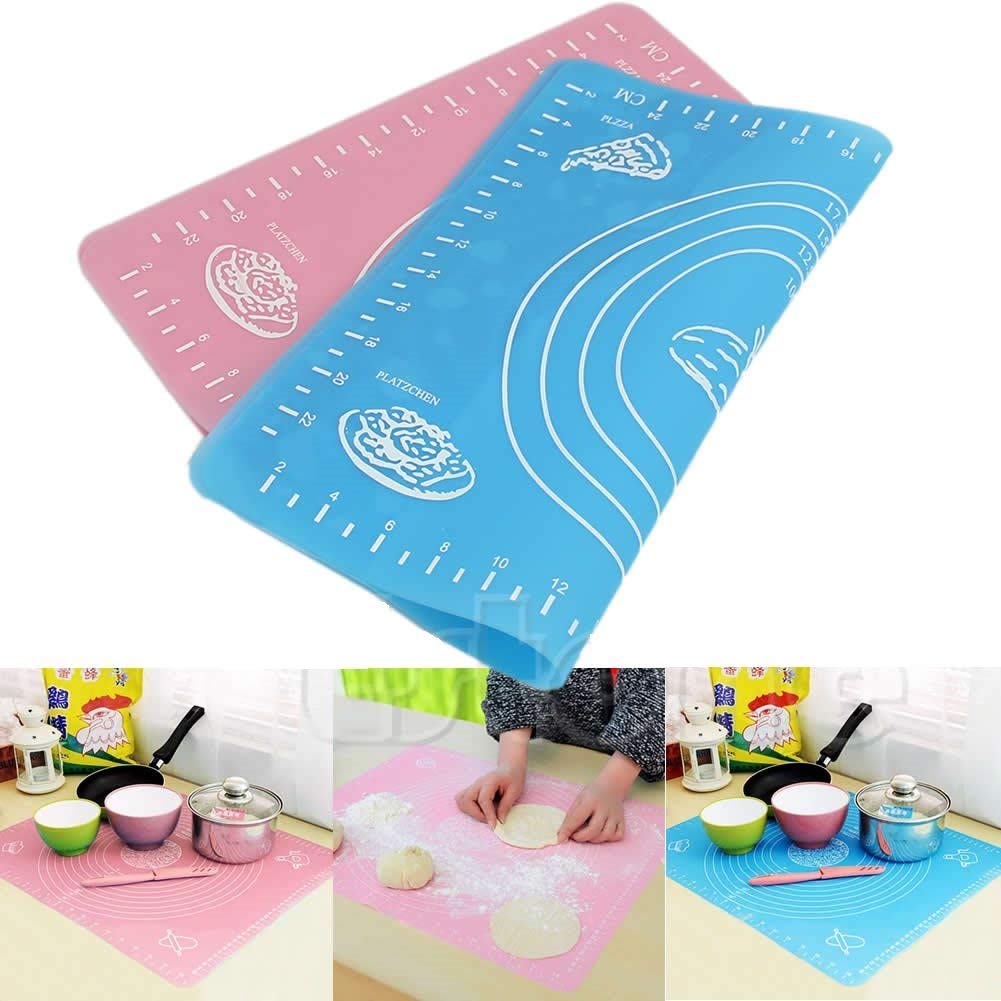 Sakoraware Reusable Heavy Quality Non-Stick Heat Resistant Silicon Kneading Dough Baking Measuring Mat Cake Fondant Rolling Sheet with Scale 50 x 40 cm (Random
