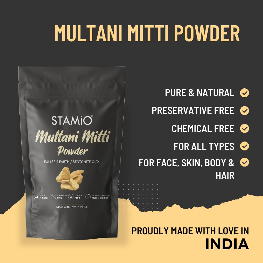 Multani Mitti Powder 250 gm for Face Pack, Hair Mask, Skin Care, Body, Wash, Acne, Cleansing | Fullers Earth | Natural Calcium Bentonite Clay | Suitable For All