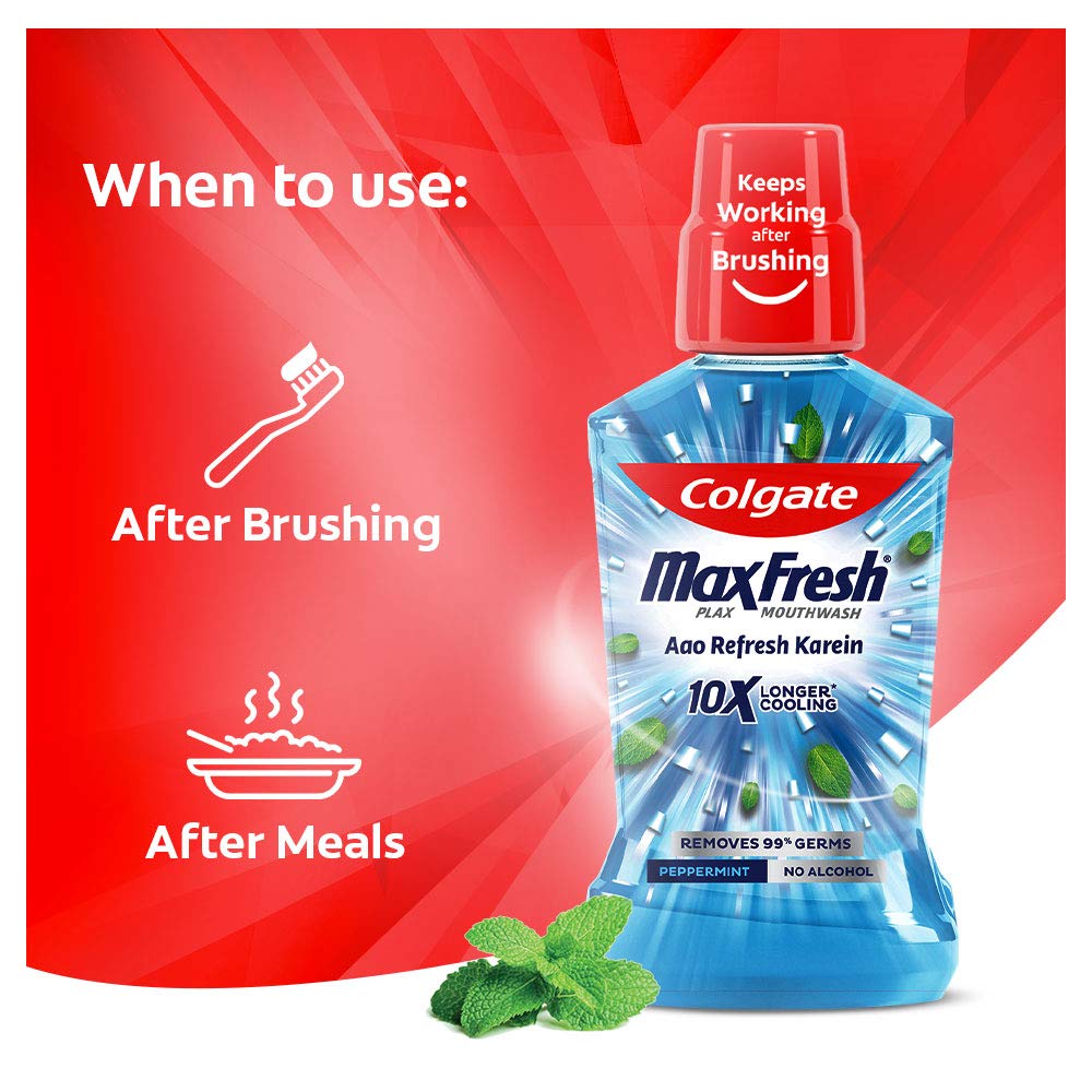 Colgate Plax Peppermint Fresh Mouthwash, 0% Alcohol – 250 ml with Colgate Plax Peppermint Fresh Mouthwash, 0% Alcohol – 500 ml 250ml + 500ml Pepper Mint