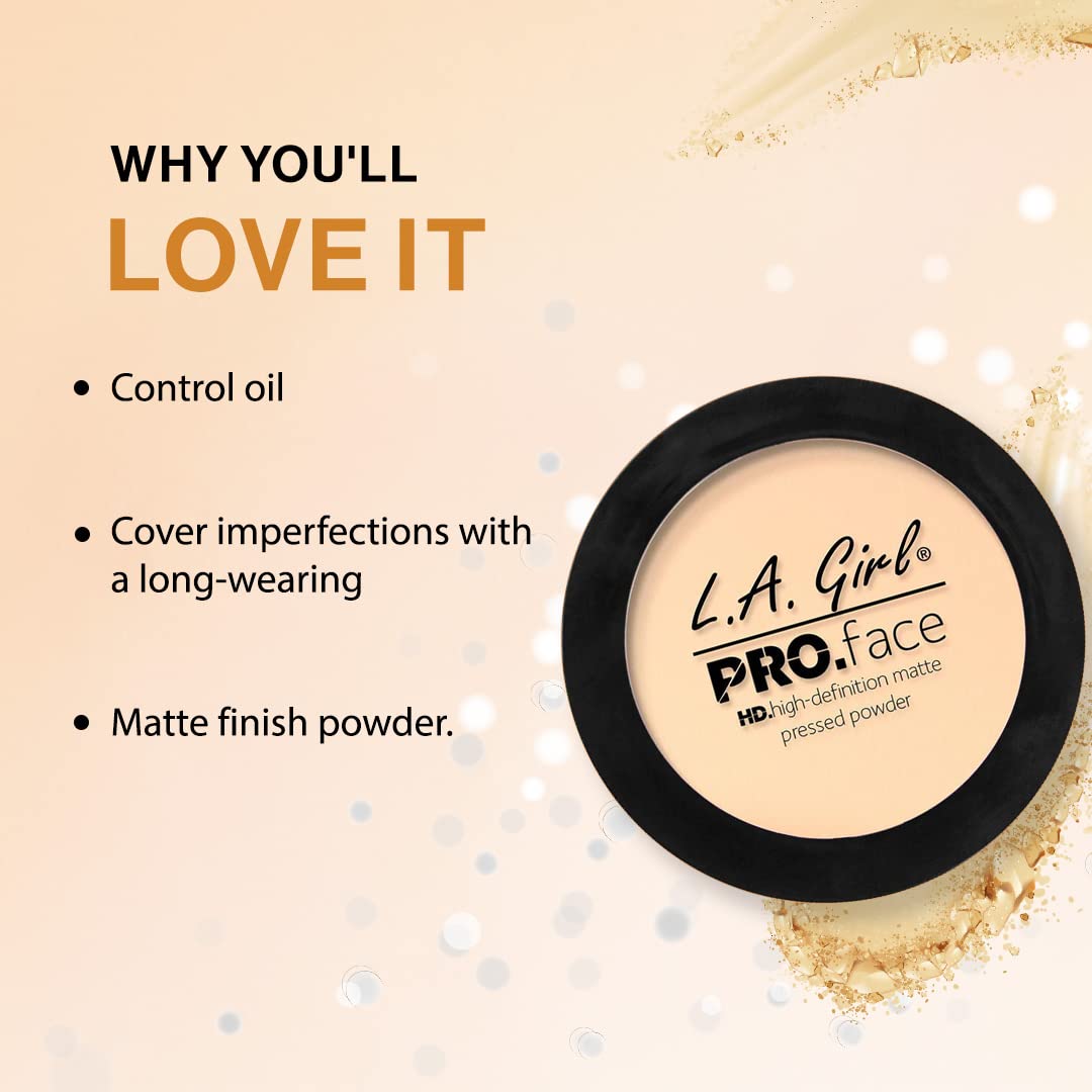 L.A. Girl HD Pro Face Pressed Powder – Creamy Natural | Matte Finish Compact Powder for Medium to Fair Skin | Oil-Control Formula | Lightweight, Buildable Coverage