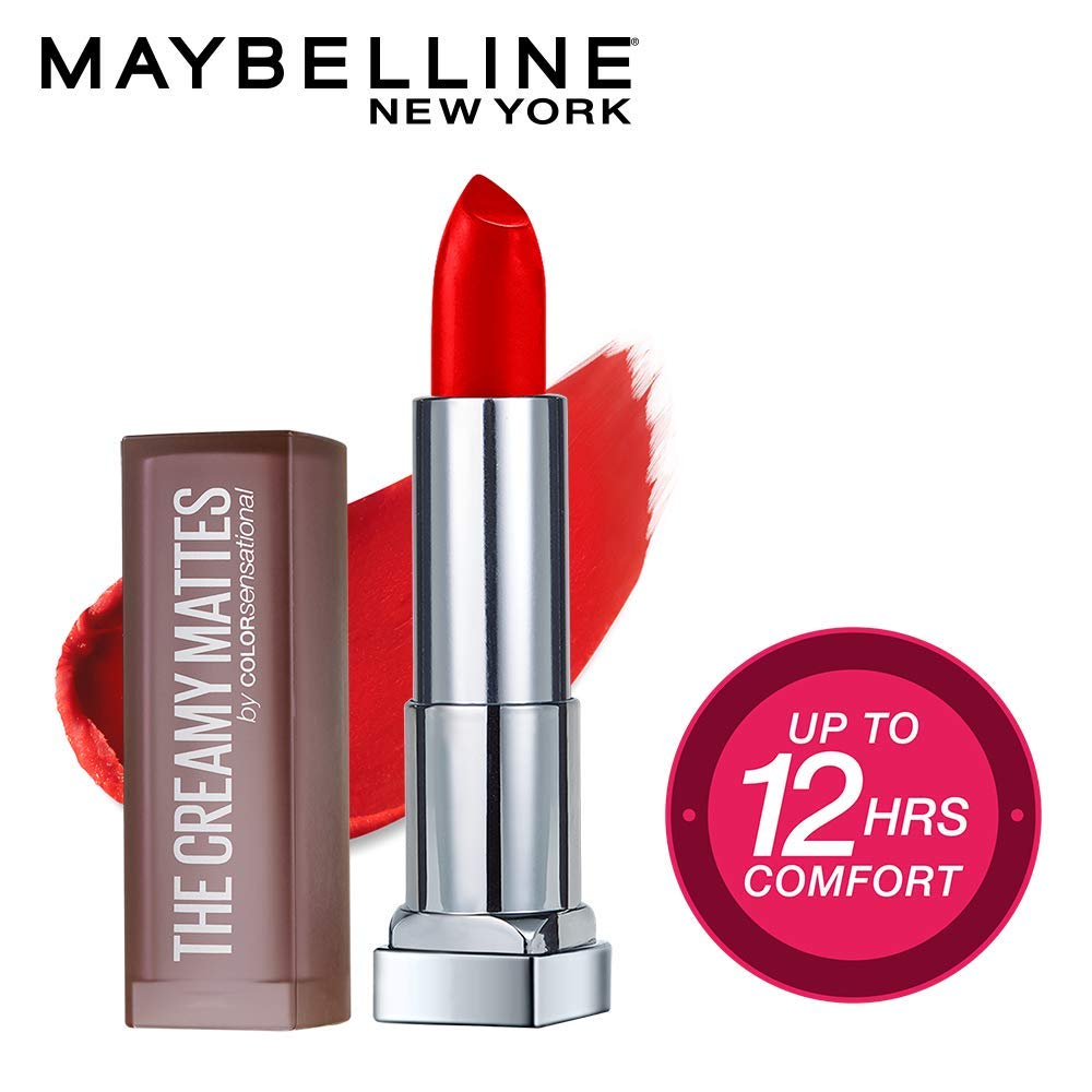 Maybelline New York Color Sensational Creamy Matte Lipstick, 690 Siren in Scarlet, 3.9g And Maybelline New York Color Sensational Creamy Matte Lipstick, 696 Bur