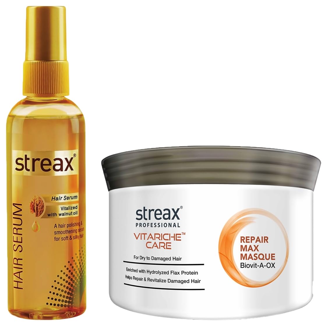 Streax Hair Serum 125ml, Vitalized with Walnut Oil, For Hair Smoothening & Shine, For Dry & Frizzy Hair Vitariche Care Smooth and Shine Hair Mask For Women