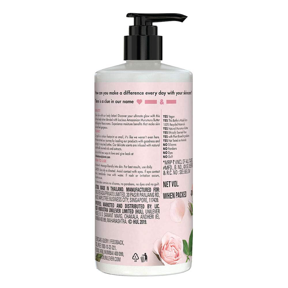 Love Beauty & Planet Natural Murumuru Butter & Rose Glow Body Lotion | 24 hour Moisturization | Non-Sticky | Fast Absorbing | For Normal to Dry Skin | Paraben Free | Vegan | Cruelty-Free | 400 ml