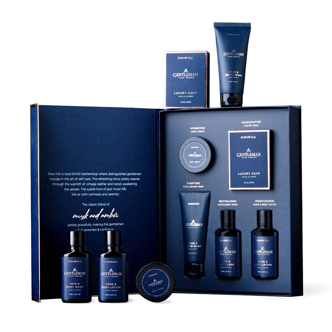 Kimirica Gift Set For Men's The Gentlemen Experience Set 5in1 Grooming kit for Mens,Boyfriend, Husband & Brother For Anniversary, Birthday & All Ocassions With