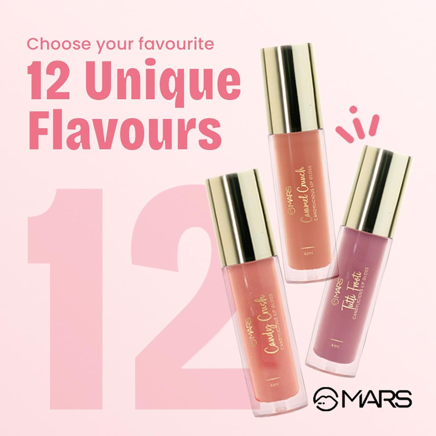 MARS Candylicious Sheer Lip Gloss for Women | Hydrating & High Shine | Lightweight | Non-Sticky | Enriched with Vitamin-E, Hyaluronic Acid & Avocado Ester (4.0ml) (10-FUJI GUM)