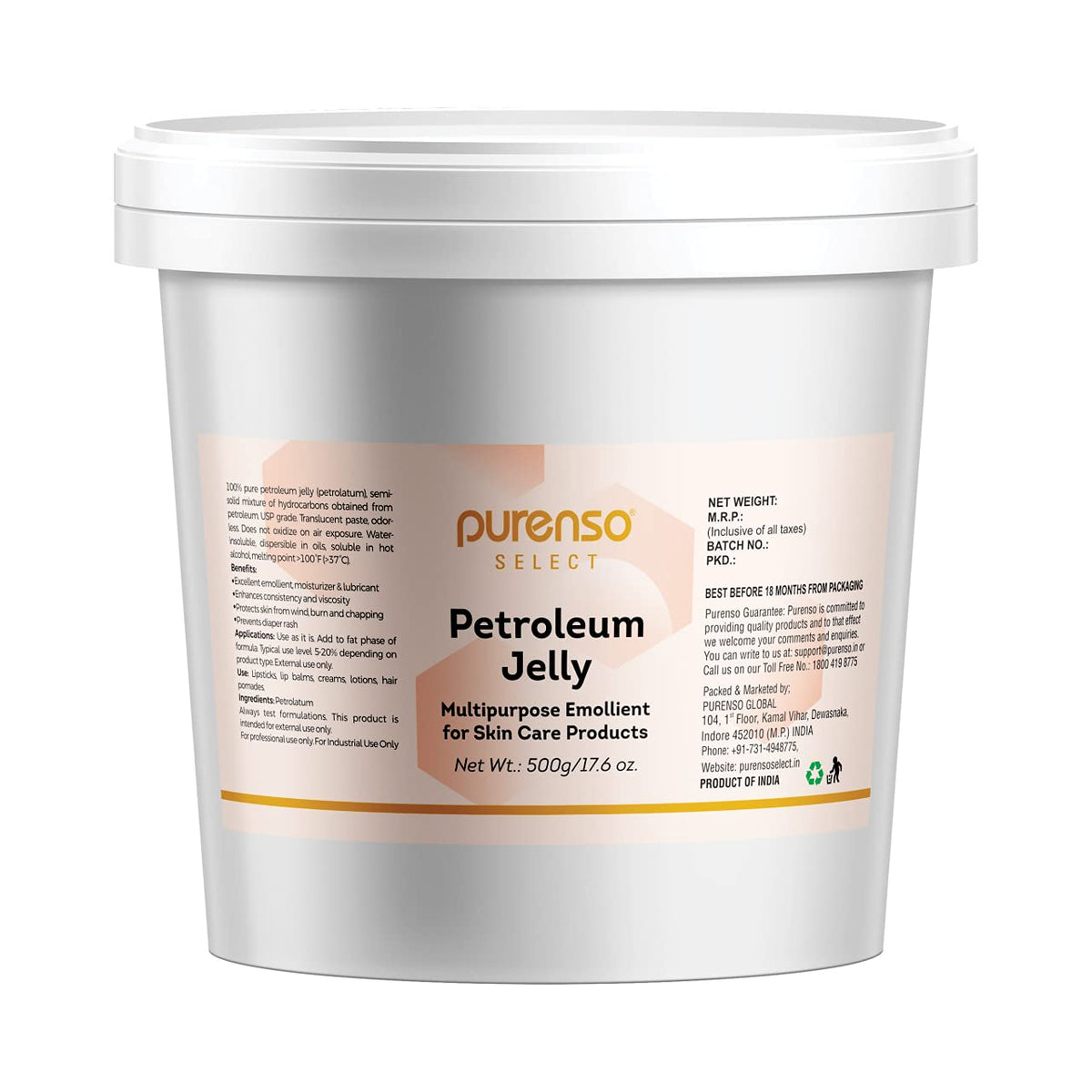 Purenso Select - 100% Pure Petroleum Jelly (Vaseline), 500g