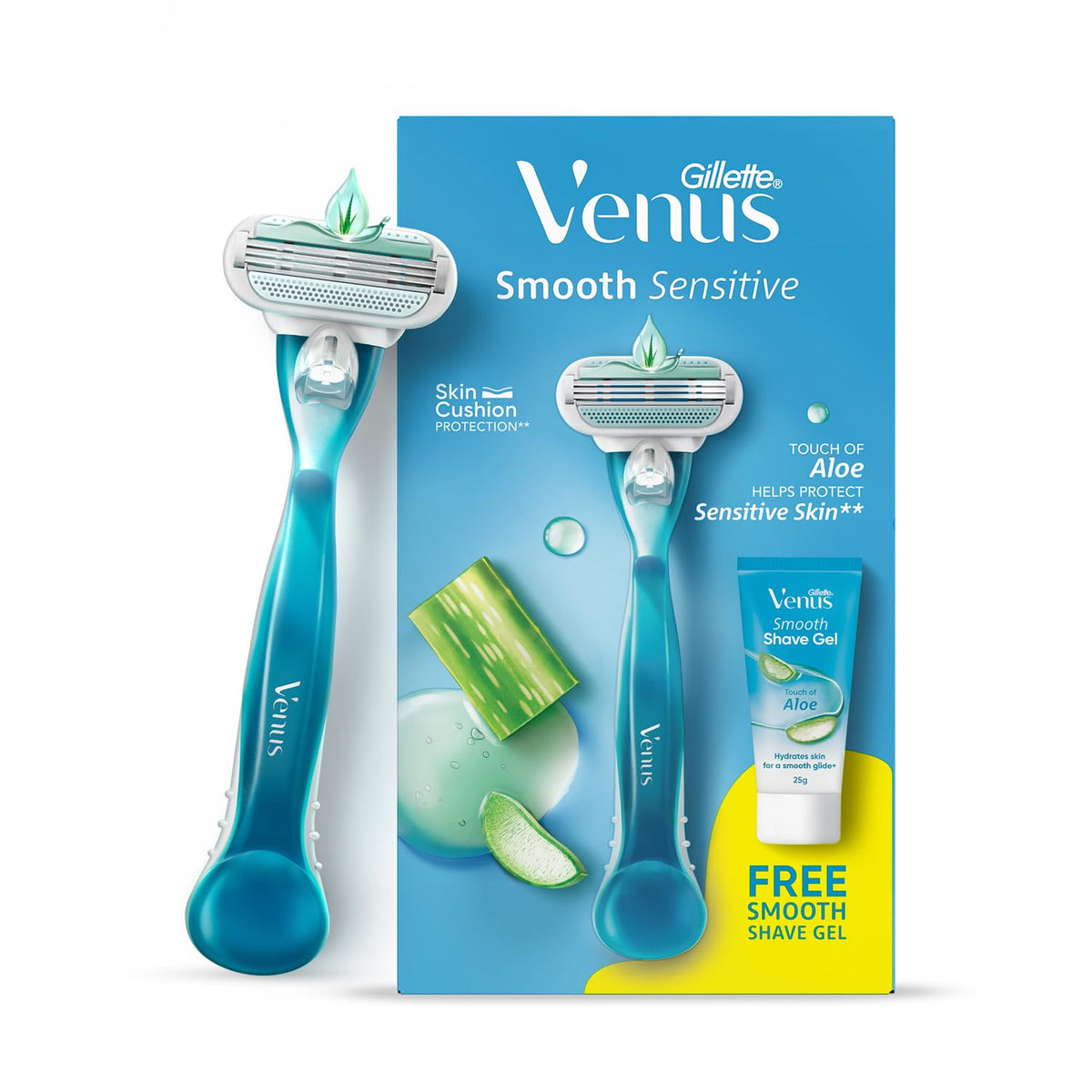 Gillette Venus Women Smooth Combo Pack | Razor Plus 3 Refills | Aloe Vera Smooth H+3C