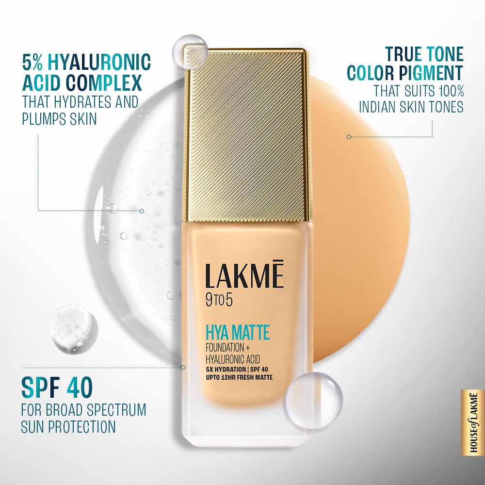 LAKMÉ 9to5 Hya Matte Full coverage Liquid All skin type Foundation + Hyaluronic Acid Cool Walnut - 25ml