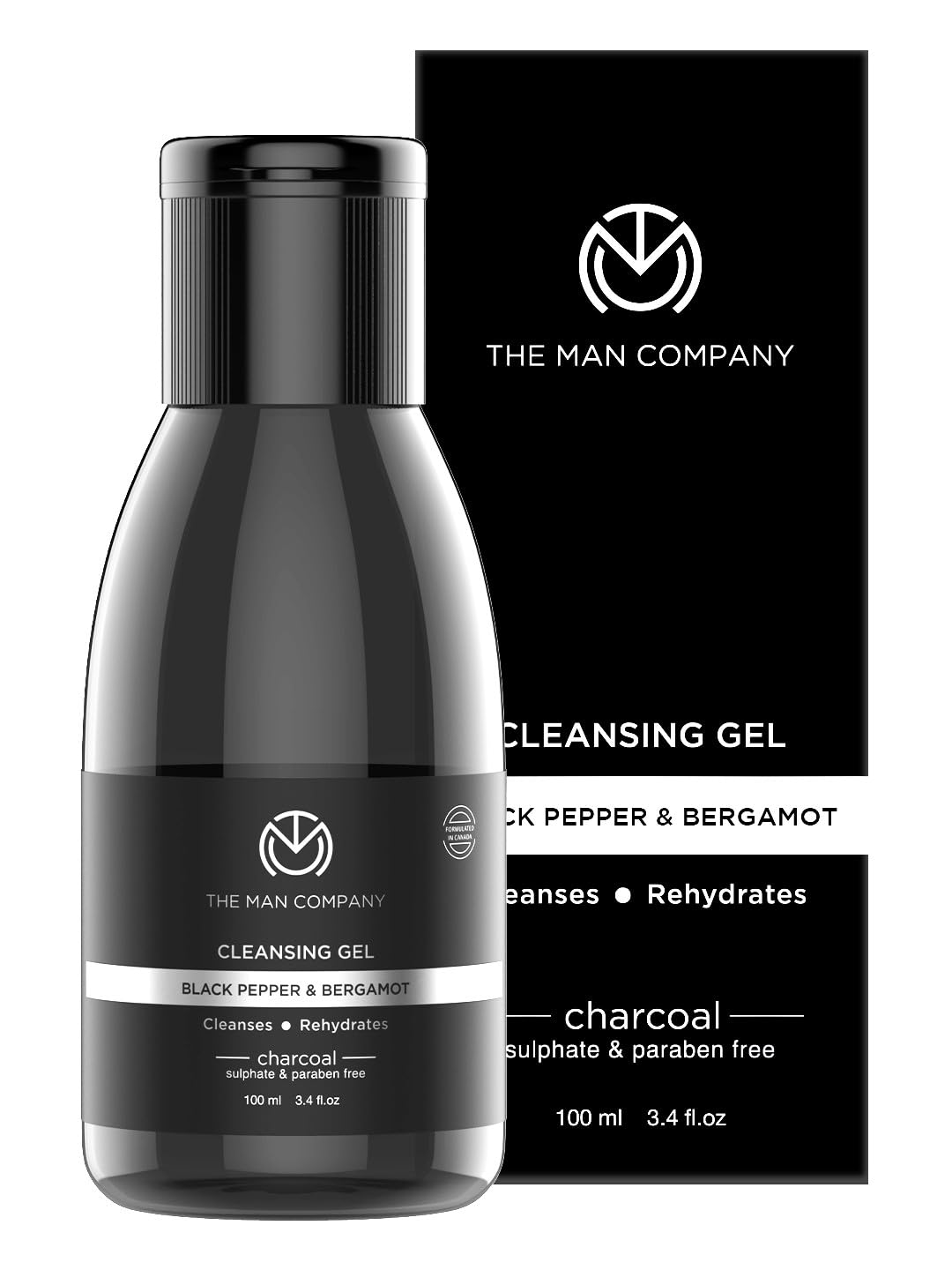 The Man Company Activated Charcoal Tan Removal Cleansing Gel for Oil Control & Glowing Skin | Black Pepper & Bergamot | 100ml