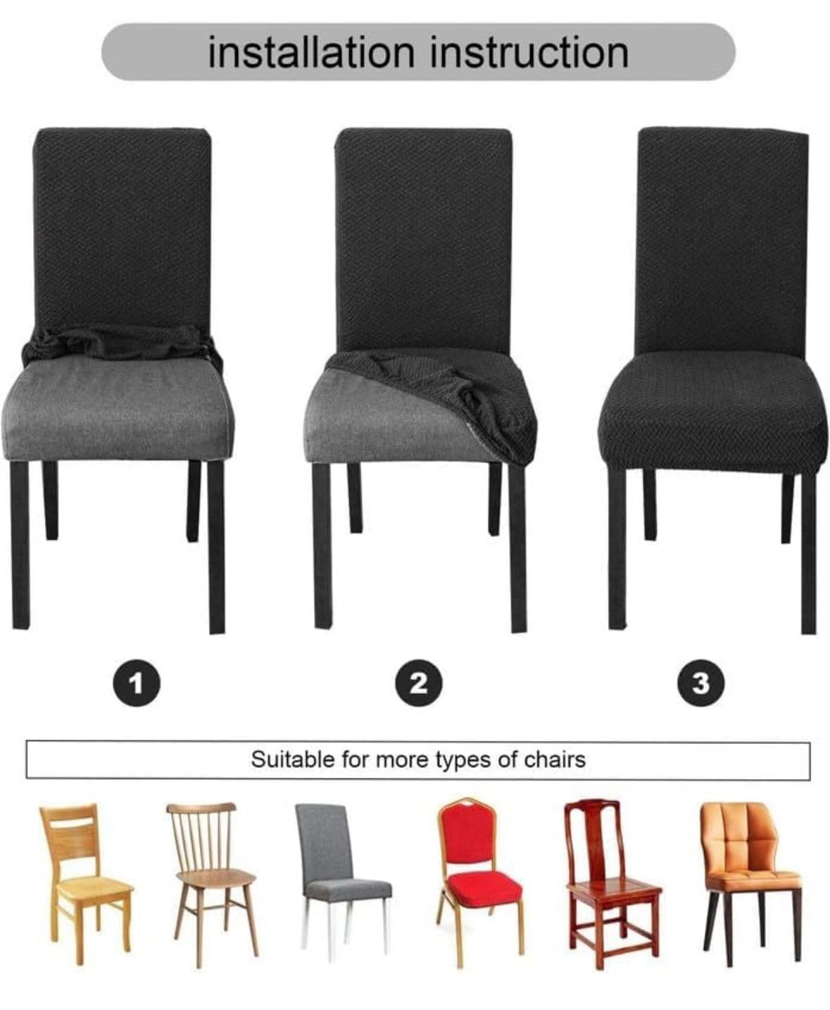 HOMETHREADS Stretchable Jacquard Dining Chair Seat Cover – Elastic Removable & Washable Chair Protector for Home, Kitchen & Restaurant (Dark Grey, Pack of 1) Da