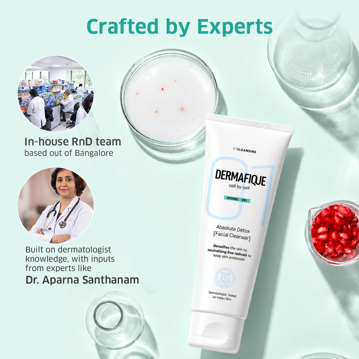 Dermafique Absolute Detox Facial Cleanser 100ml | Antioxidants fight Pollution, Preserve Barrier, Bio-Active Cellulose | Dry, Oily, Normal Skin Face Wash|Women