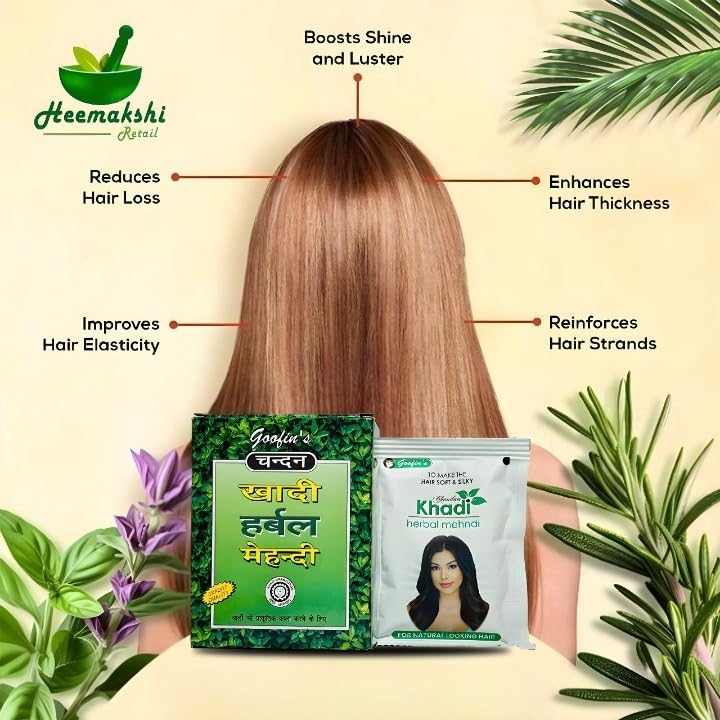 Goofin's Khadi Herbal Mehndi For Natural Black Hair Box Contains 3 Pouch, Each Pouch 20 Gram Pack Of 6
