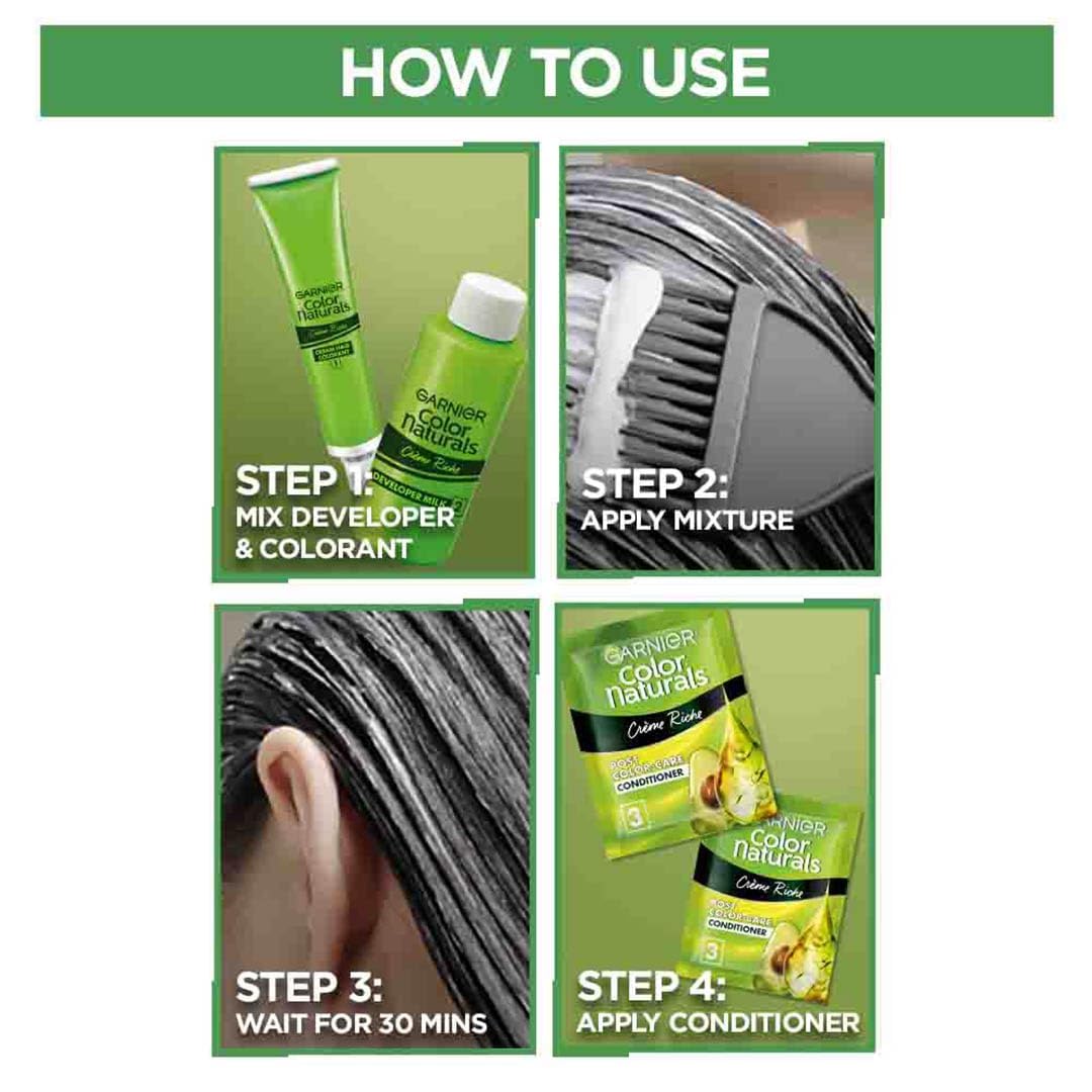 Garnier Color Naturals Crème hair color, Shade 1 Natural Black, 70ml + 60g (PACK OF 2) 260g
