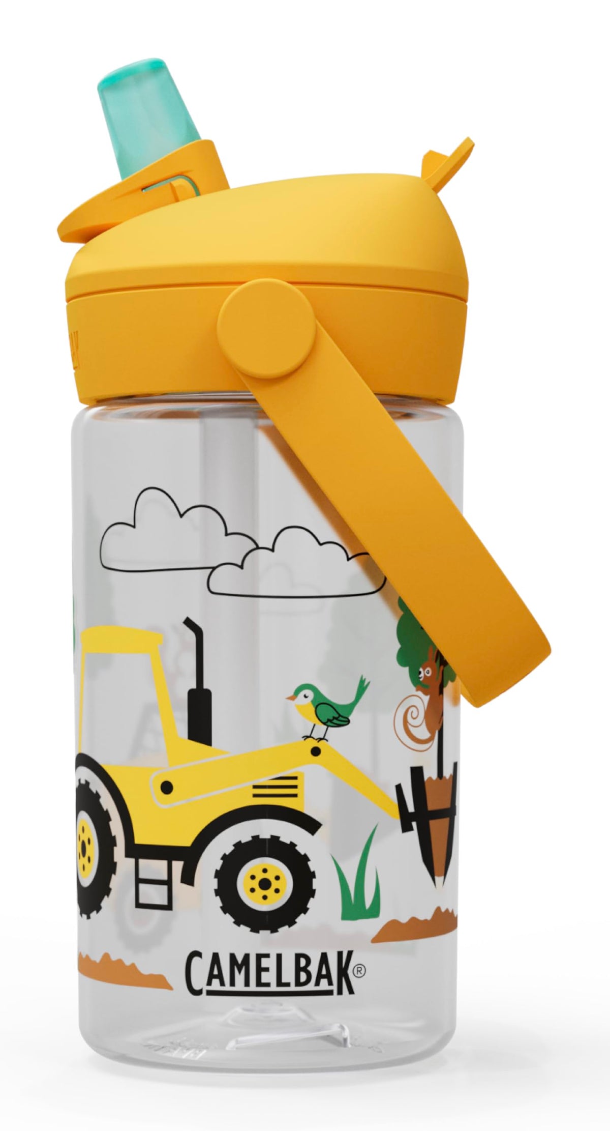 CamelBak Thrive Flip Straw Kids Water Bottle with Bite Valve, Tritan Renew Design for School and Travel, 14oz, Tractors and Trees