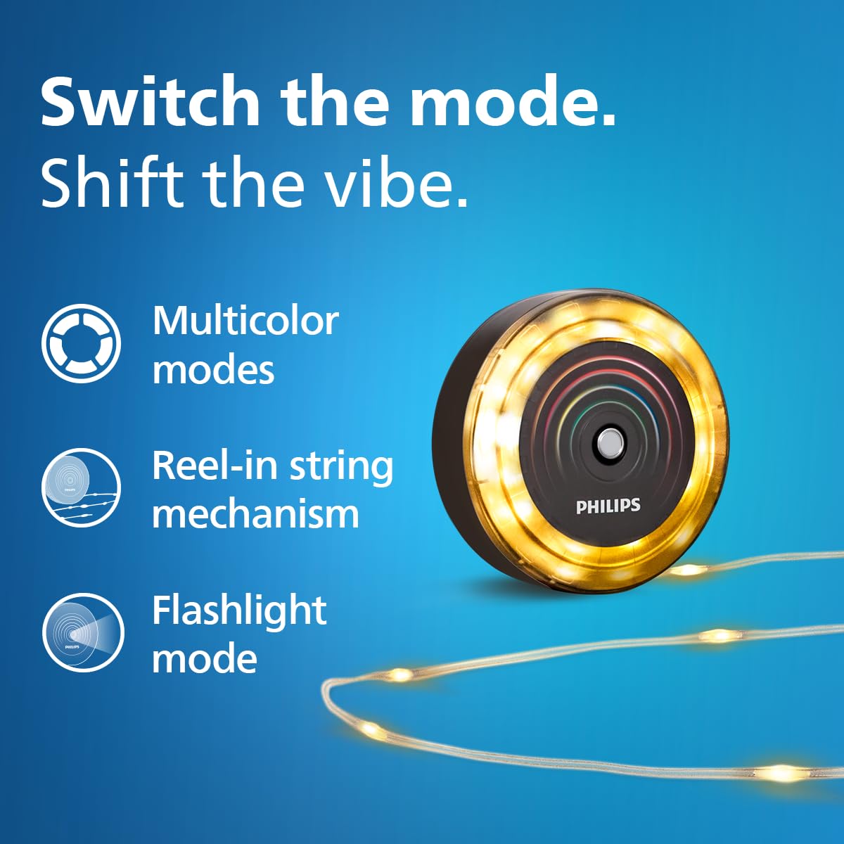 PHILIPS GleamString Premium Rechargeable LED String Lights 8M Reel | Multicolor & Warm White | Flashlight Mode | Type-C Charging | 8Hr Backup | Indoor Outdoor U