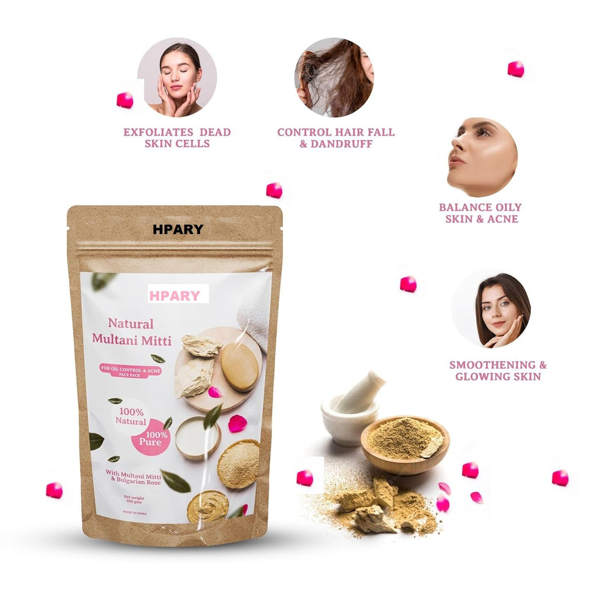 Multani Mitti Powder 100% Pure & Natural for Face, Skin, Hair, Deep Cleansing Clay Mask, Bentonite Clay, Oil Control, Acne, Brightening, 250g Herbal Care