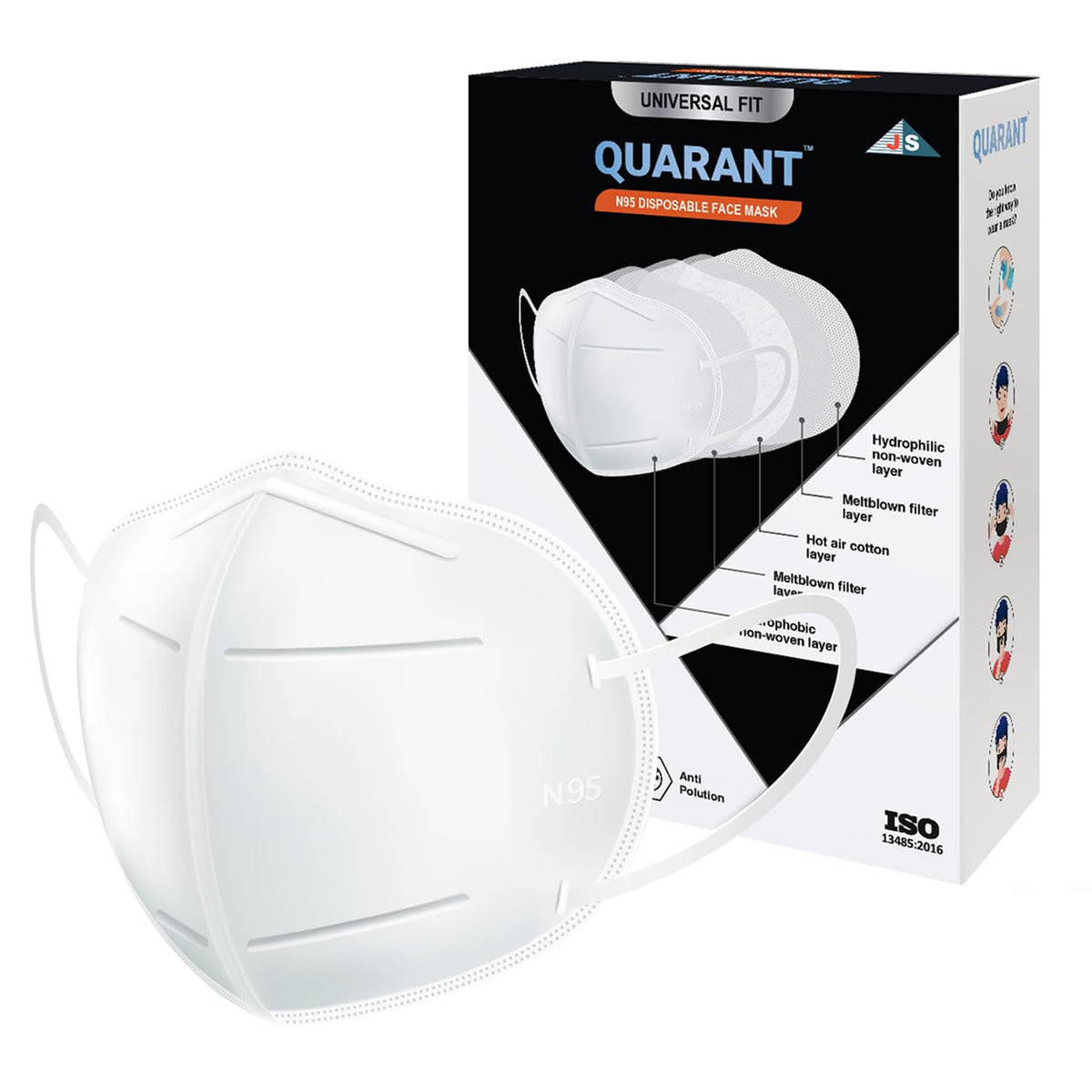 QUARANT N95 Anti Pollution Face Mask with Nose Clip, White 20