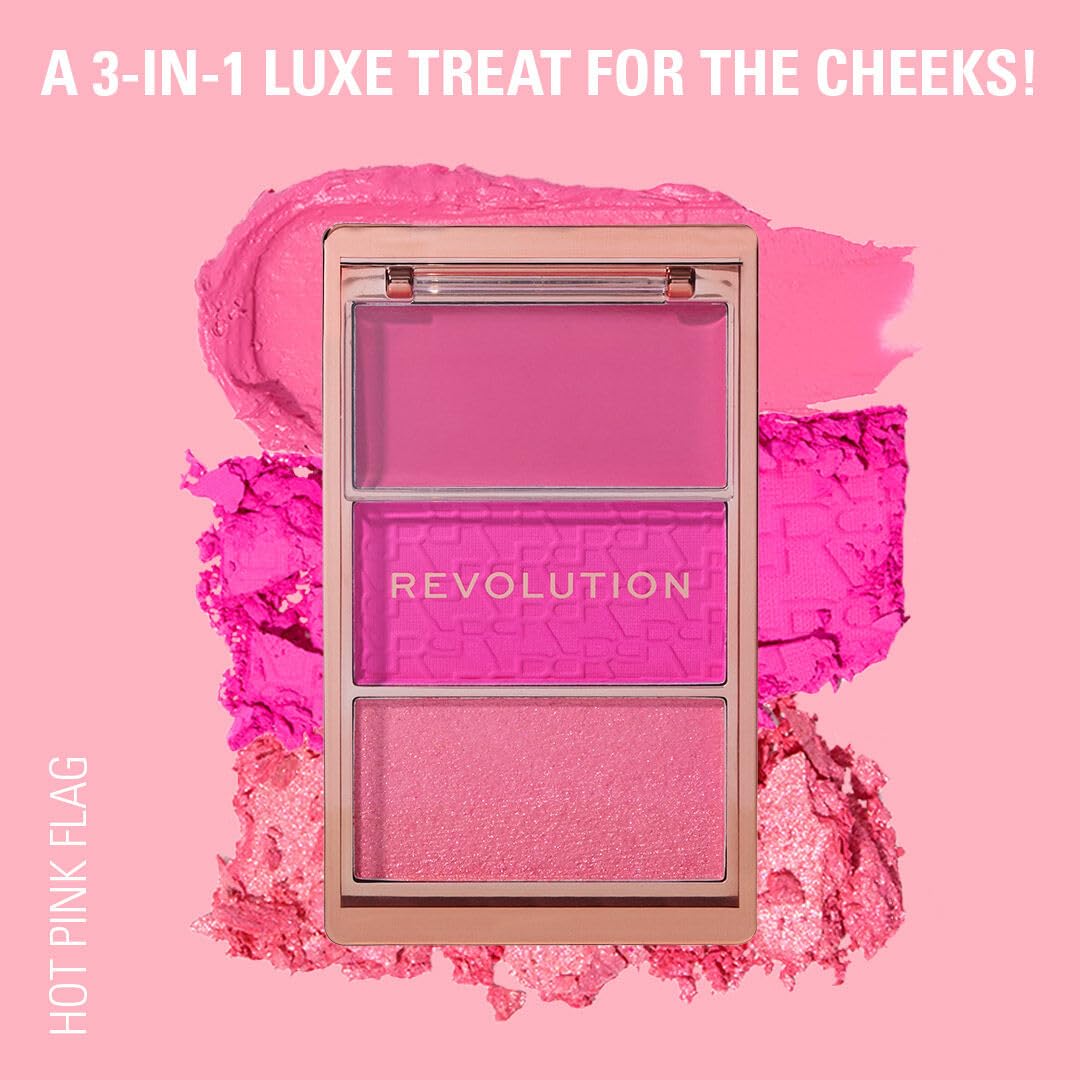 Revolution, Blush Icon Palette, Cream & Pressed Powder Blusher, Highly Pigmented, Face Palette, Vegan & Cruelty-Free, 3 Shades (Hot Pink Flag, 9.8gm)