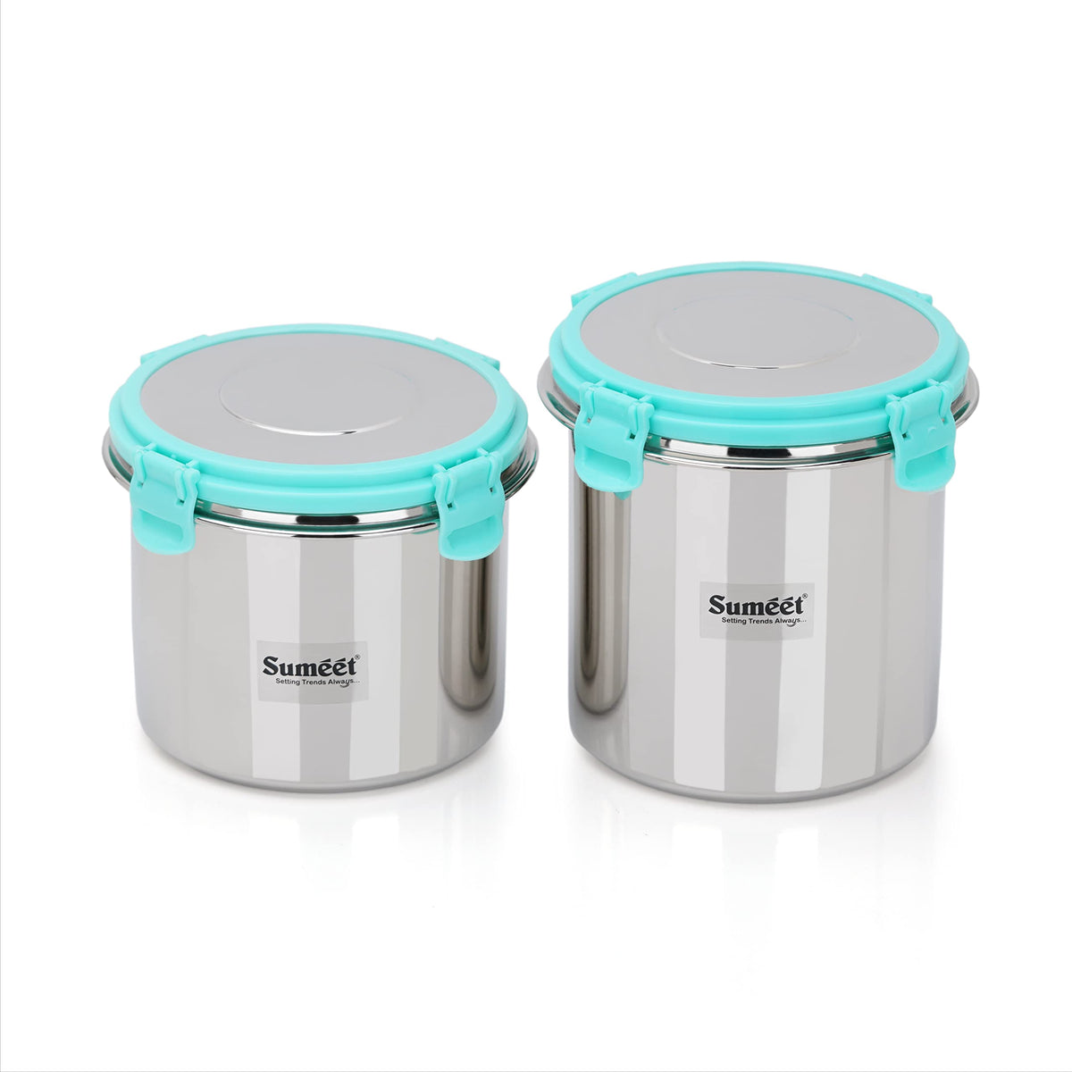 Sumeet Airtight & Leak Proof Steelexo Stainless Steel Storage Container with Lid Pack of 2Pc (1100ML &1300ML) - Silver 2 PC 1100 ML & 1300 ML
