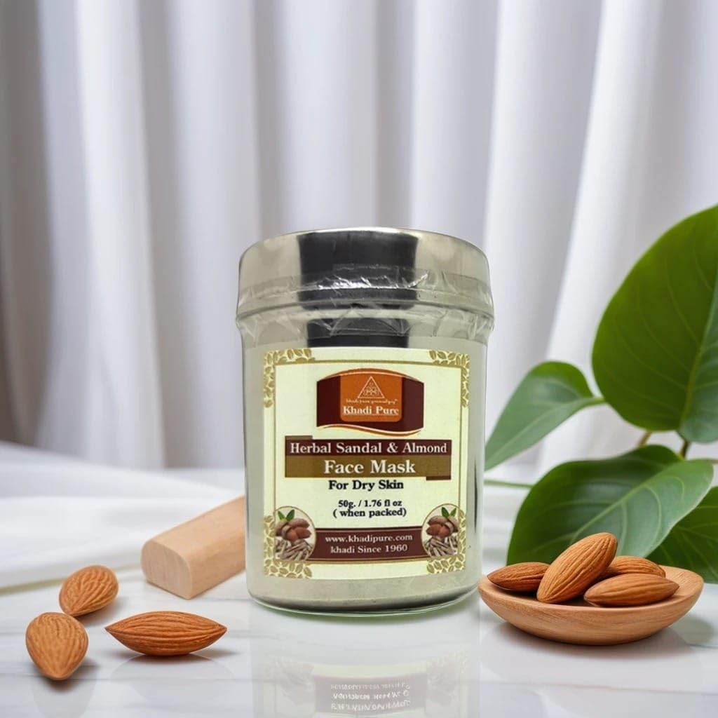 Khadi Pure Herbal Sandal & Almond Face Mask (For Dry Skin), 50 g, Beige, (KPSNDLALMFPX1)