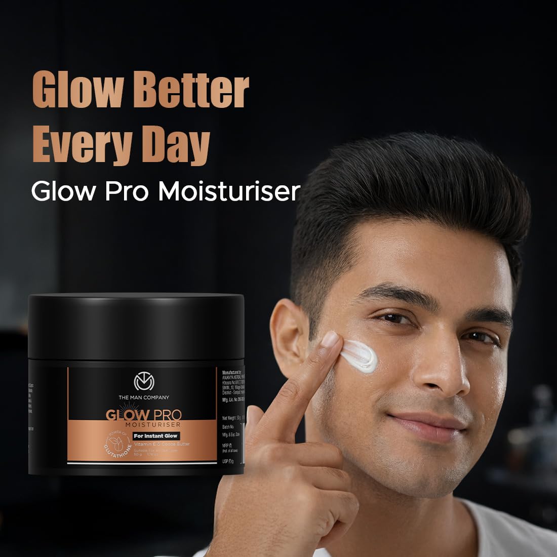 The Man Company Glow Pro Non-Sticky Daily Moisturizer for Face | Moisturizes, Hydrates with Glutathione, Vitamin E & Cocoa Butter | Face Moisturizer Cream for M
