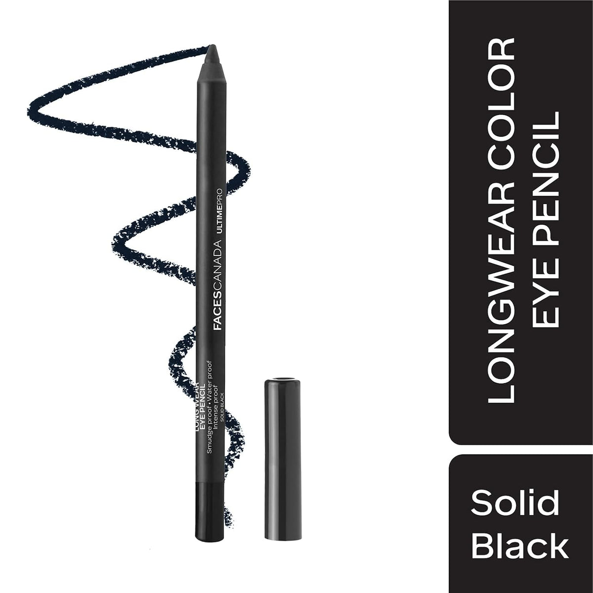 FACESCANADA Ultime Pro Longwear Opaque Eye Pencil - Solid Black 02, 1.2 G|8 Hr Long Stay|Smooth One Stroke Application|Intense Color Pay Off|Soft Blendable Form