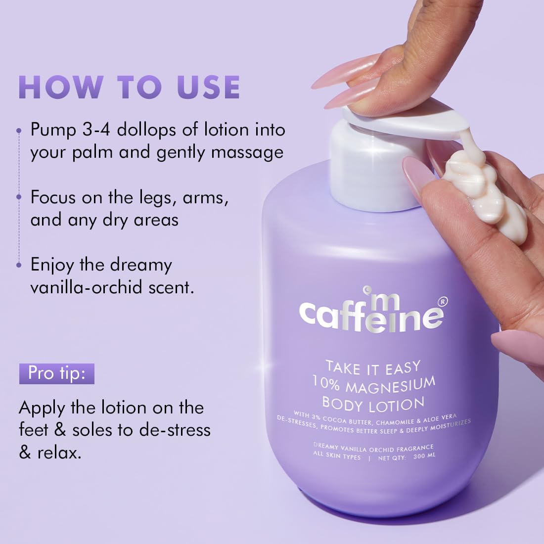 mCaffeine 10% Magnesium Body Lotion 300ml | Stress-Relief & Better Sleep | Mild Vanilla Orchid Fragrance Calms & Soothes | 3% Cocoa Butter, Non-Greasy, Deep Moi