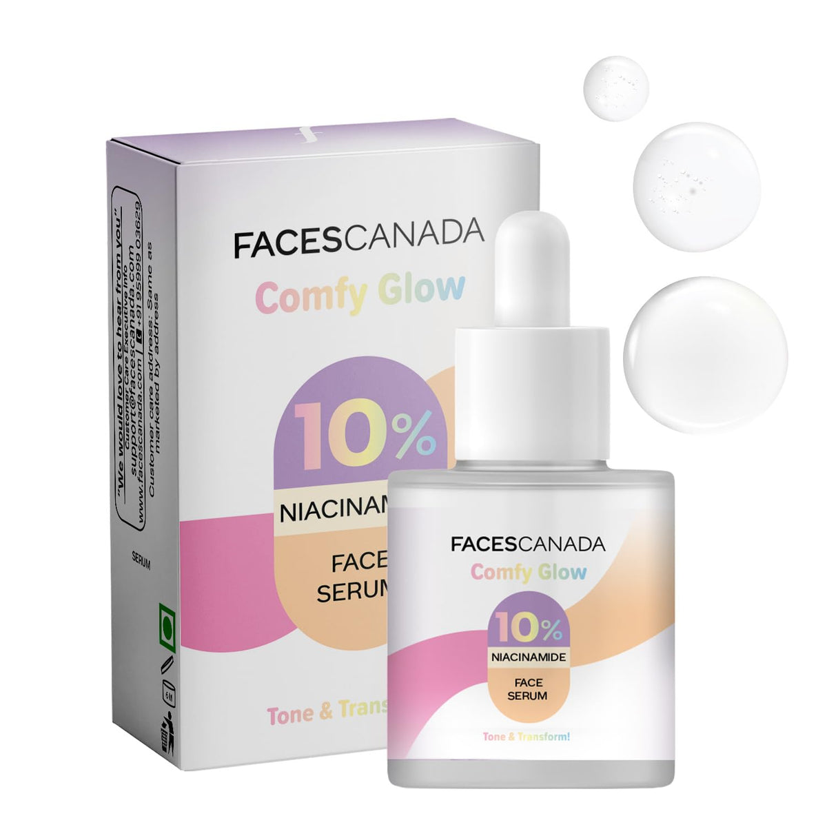 FACES CANADA Comfy Glow 10% Niacinamide Face Serum - 15ml | Controls Oil | Fades Spots & Marks | Minimizes Pores | Brightens Tone & Refines Skin Texture | Light