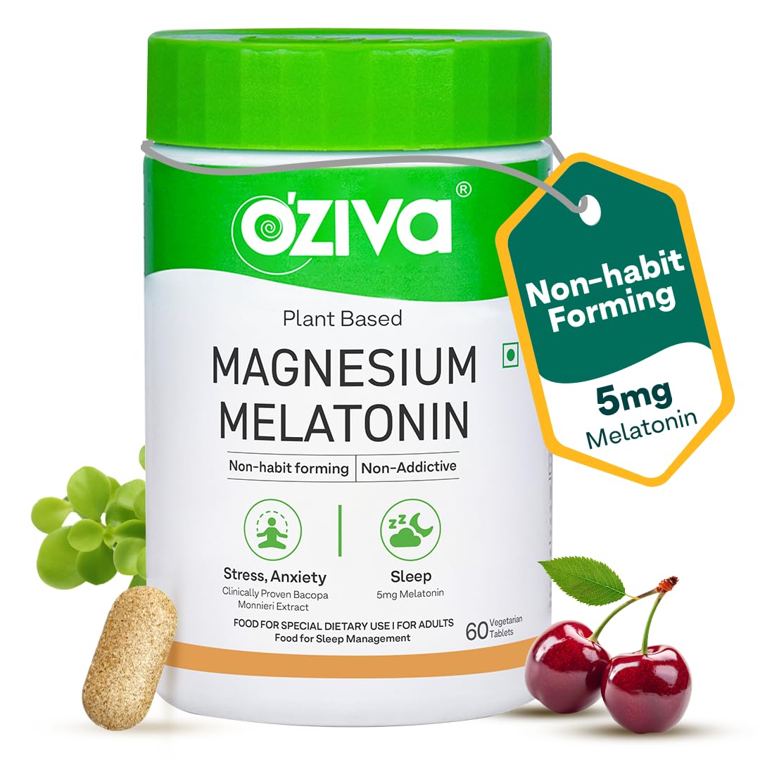 OZiva Magnesium + Melatonin, Stress & Anxiety, Sleep, Bacopa, 60 Tabs Pack 1