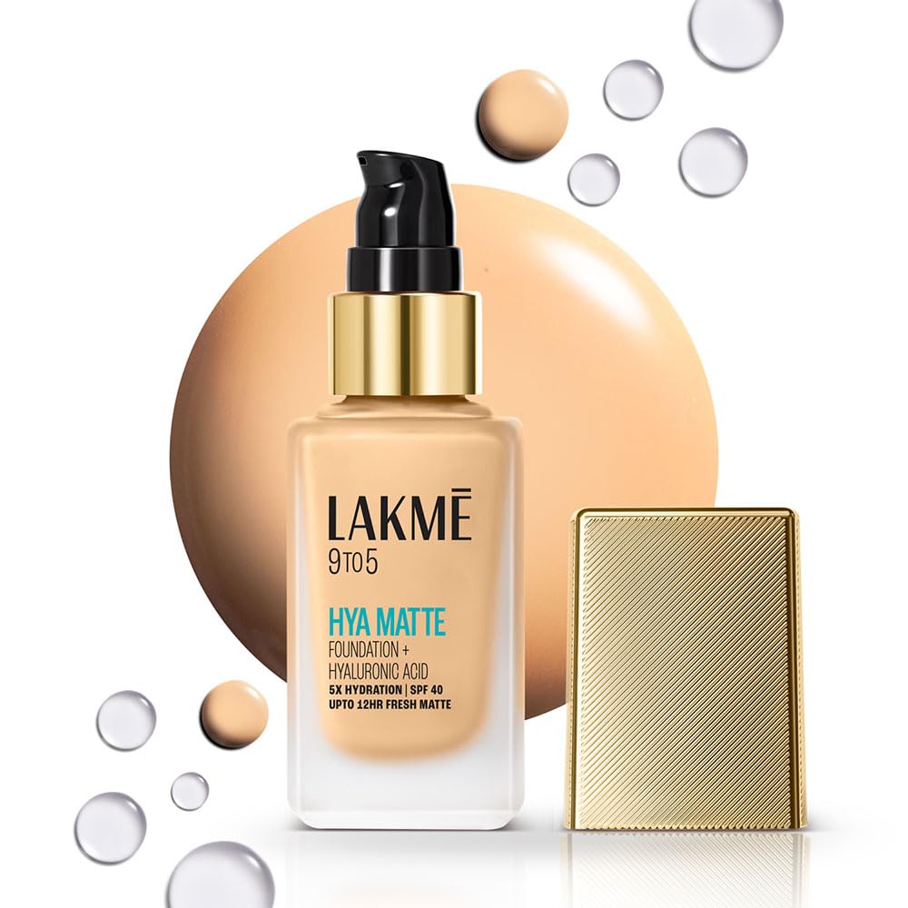 LAKMÉ 9to5 Hya Matte Full Coverage, All Skin type Foundation + Hyaluronic Acid Warm Creme - 25ml 25 ml (Pack of 1) Warm Creme