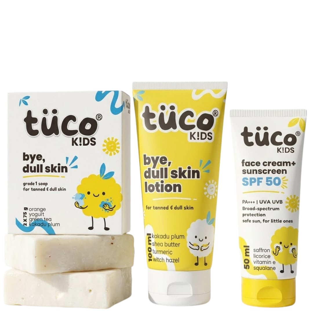 Tuco Kids 3-in-1 De-Tan Kit, SPF 50 Sunscreen, Lotion & Soap, Boys & Girls